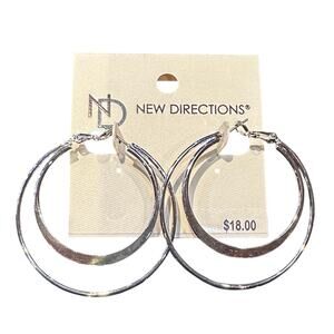 New Directions Silver Double Hoop Statement Earrings NWT